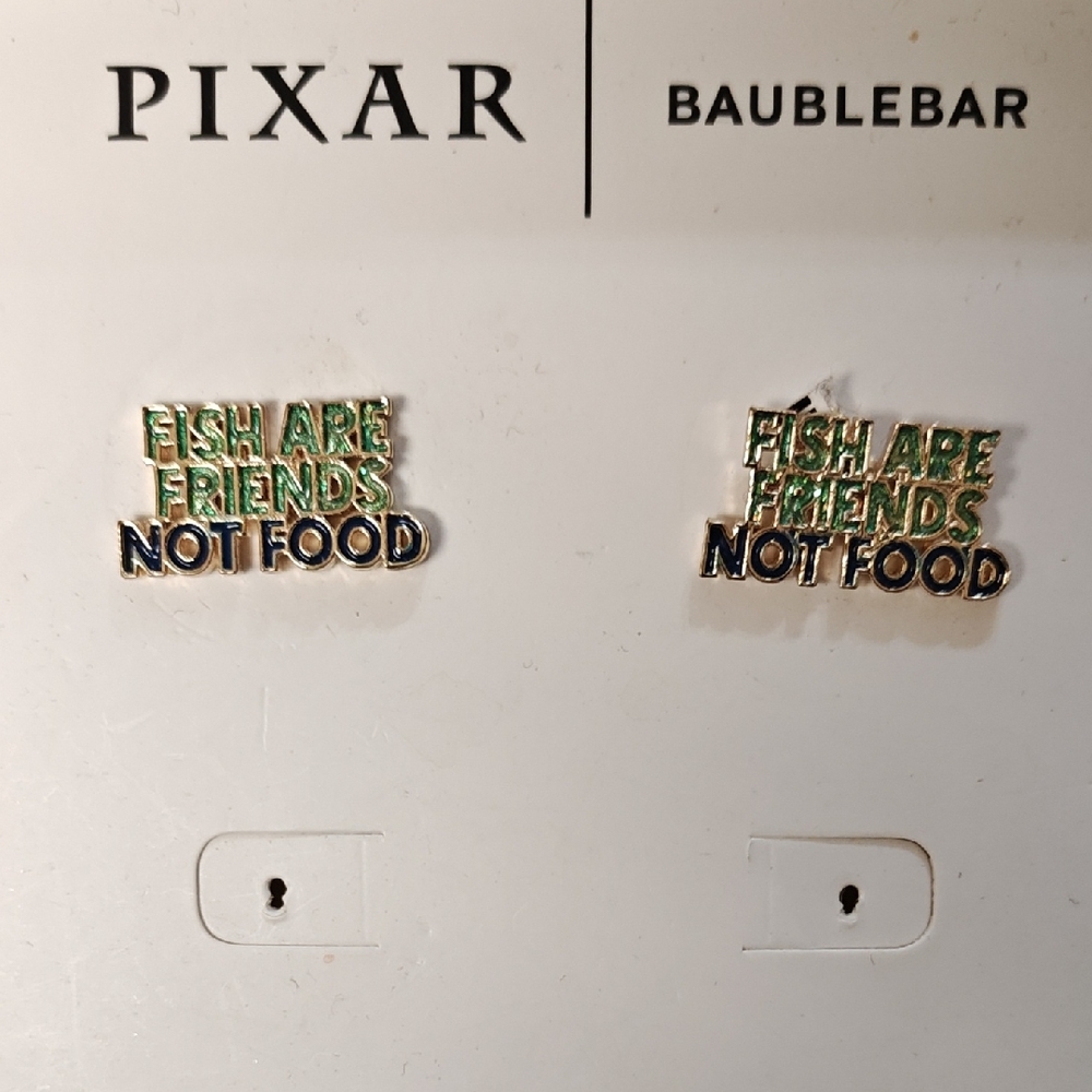BaubleBar Green and Navy "Fish Are Friends Not Food" Enamel Stud Earrings